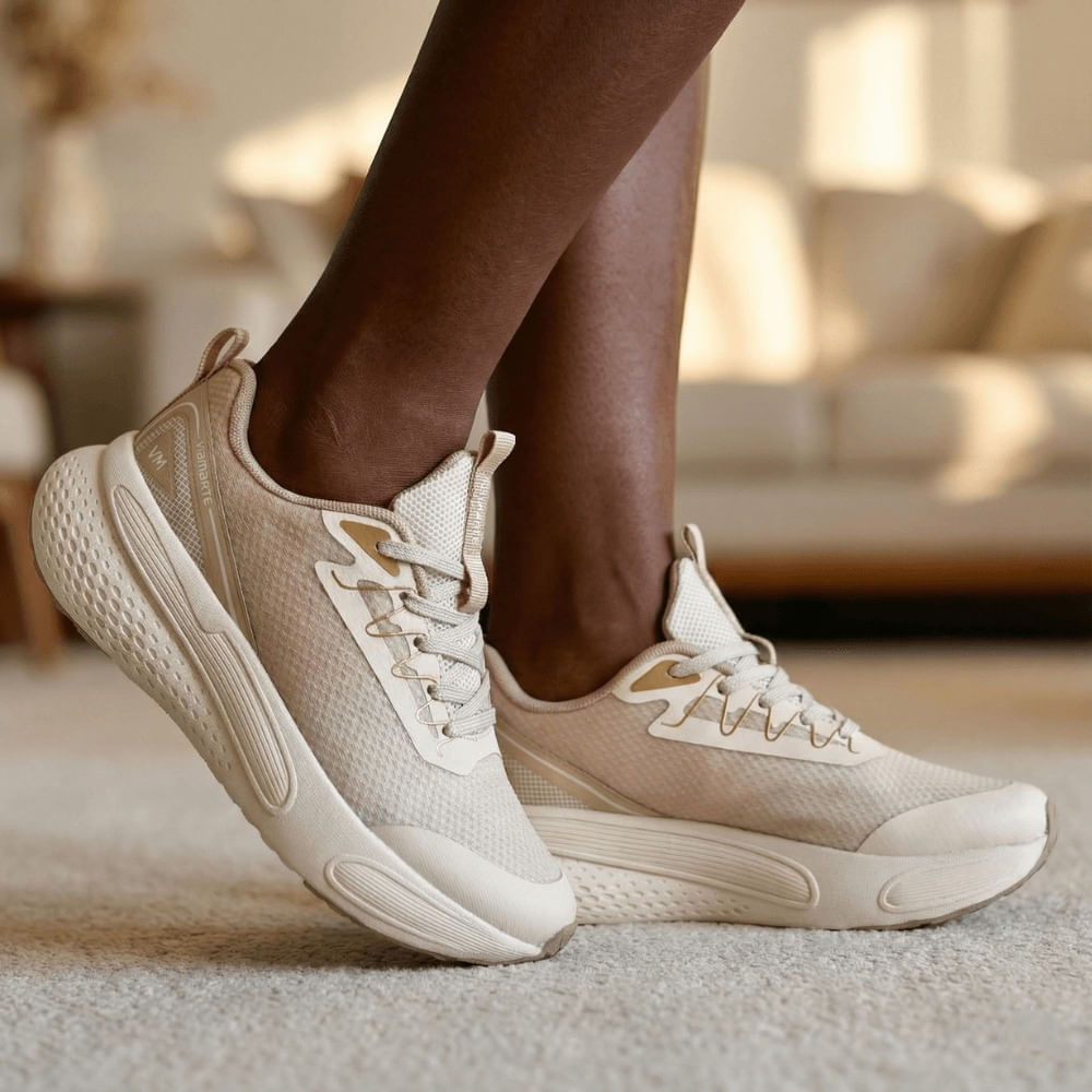 Tênis Feminino Via Marte Esportivo Jacquard Branco/Bege