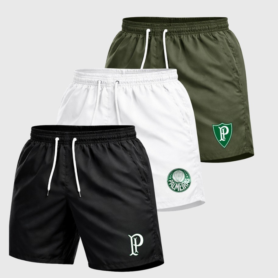 Kit 3 Bermuda Tactel elastano VERÃO 2026 Futebol Masculino Esportivo Torcedor Treino Academia