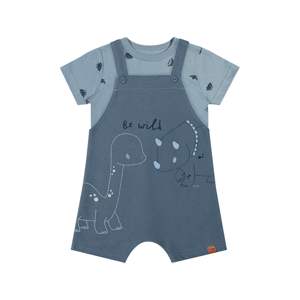 Conjunto com Camiseta em Meia Malha Estampada e Jardineira em Moletinho Infantil Elian
