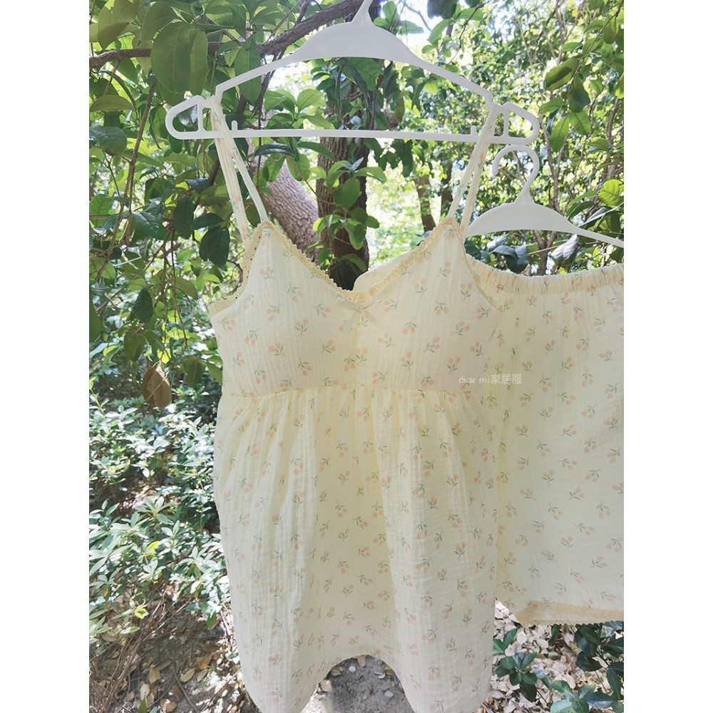 Oferta especial Pijama de tulipa com almofada no peito, pijama feminino de gaze de algodão puro, verão, pequeno, Floral,