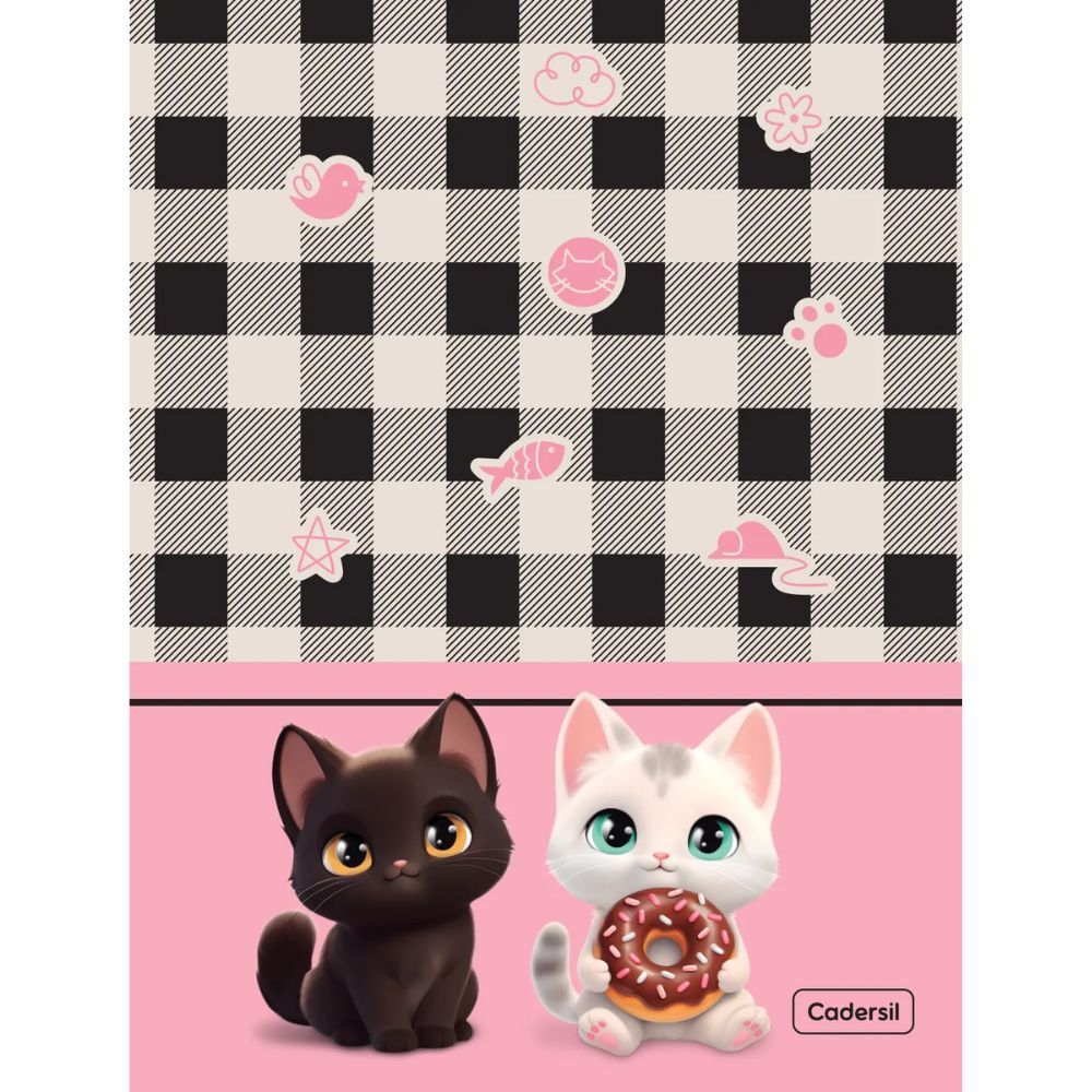 Caderno Colegial Espiralado Cadersil Cute Cat Capa Dura Com Pin 80 folhas · foto 2