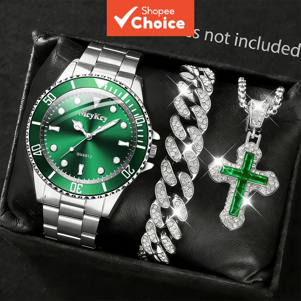 Conjunto De Joias De Relógio Digital Masculino , 3 Peças , Mostrador Grande , Pulseira De Aço Inoxidável , Colar Esporti