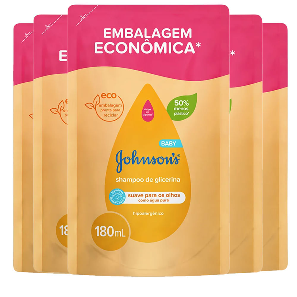 Kit Shampoo Infantil Johnson's Baby Refil Tradicional 180ml - 5 unidades