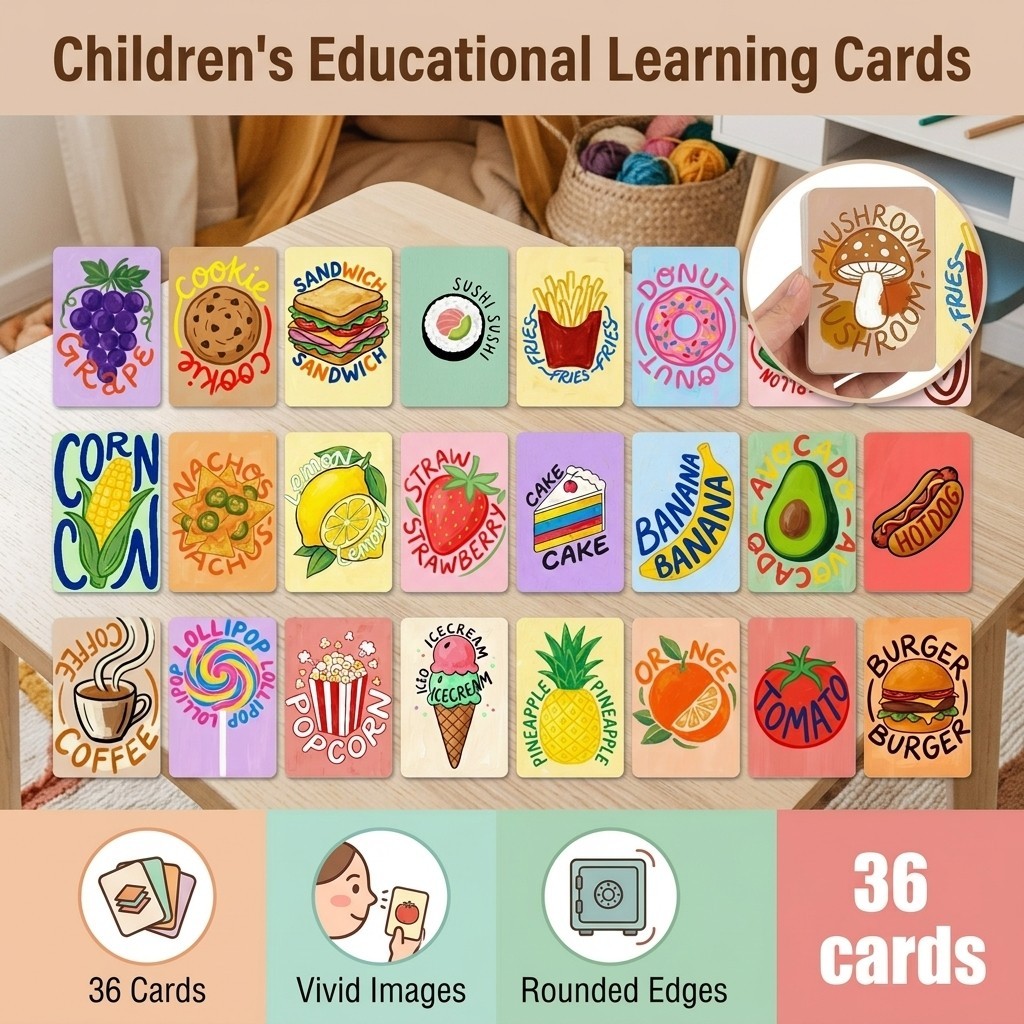 36 Unidades De Cartões Flash Educativos Para Crianças , Comida , Frutas , Sobremesa , Bebida , Brinquedos De Aprendizage