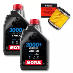 Kit Troca Oleo 2L Motul 3000+ Mineral 20w50 + Filtro de Óleo Fazer Lander Teneré Xtz 250 CRYPTON Filtran
