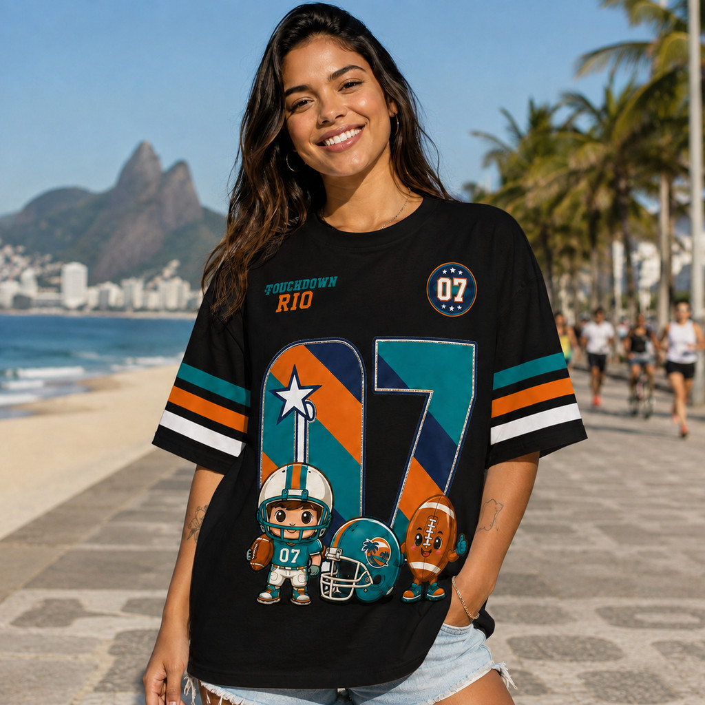 Camiseta Oversized Rio Football Estampa Futebol Americano Vintage Esportiva Unissex Streetwear