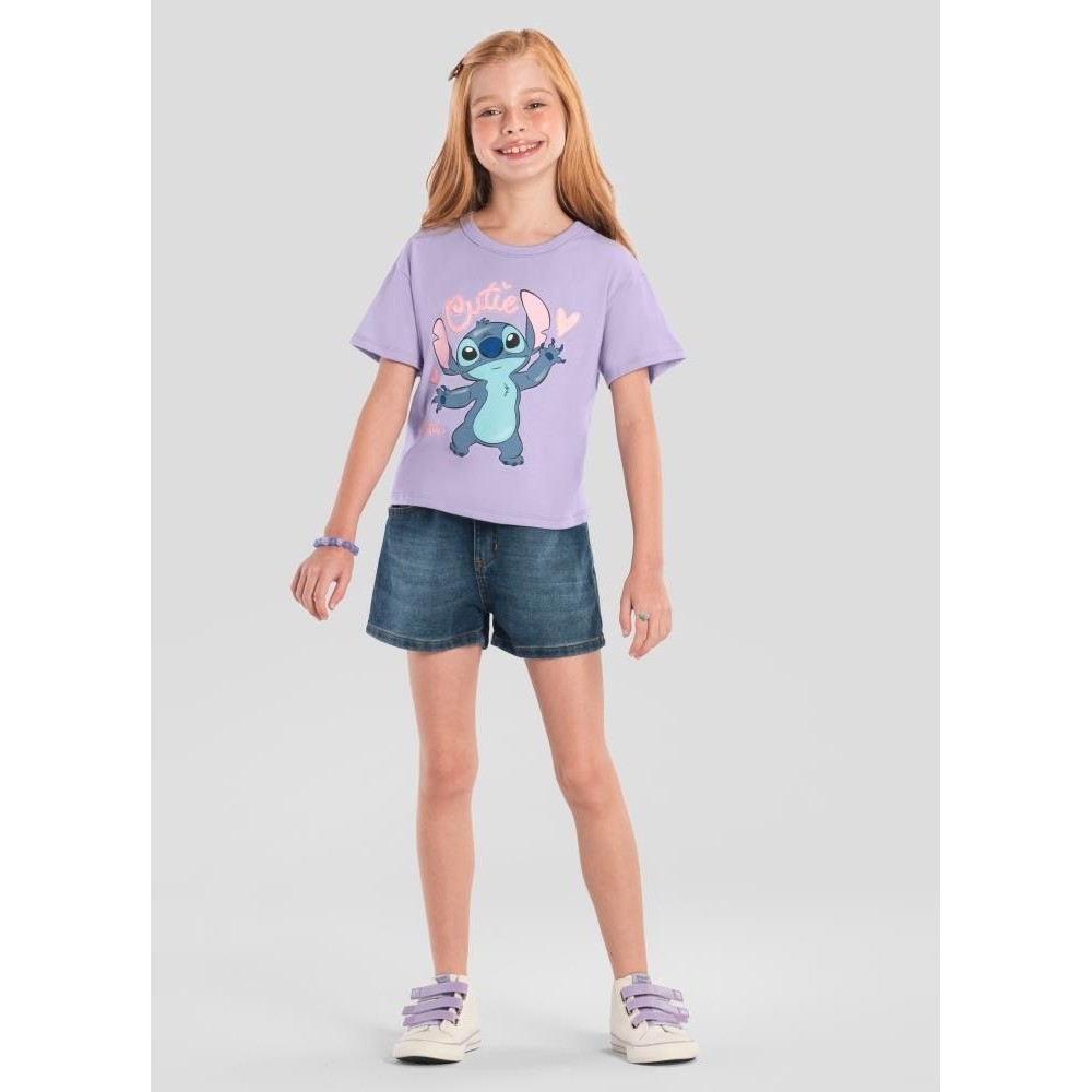 Blusa infantil menina do Stitch com glitter Brandili 36746