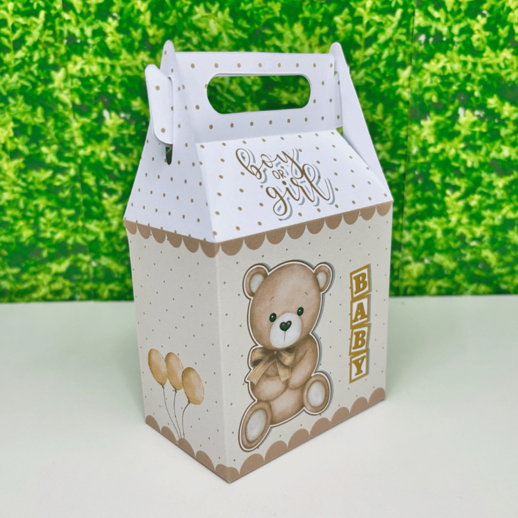 Kit Festa Chá Revelação Beje Neutro Caixinha Maleta Lembrancinha Aniversário Decoração