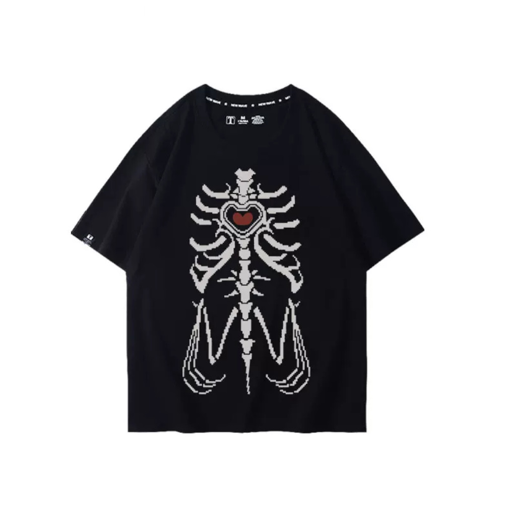 Camiseta Feminina Estampa Esqueleto com Coração Moderna Estilosa Confortável Moda Feminina Casual