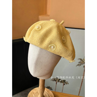Estilo filha francesa pérola decoração boina de malha feminina primavera verão estilo fino respirável rosto-olhando pequ