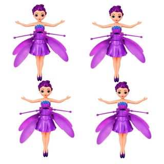 Kit 4 Boneca Fada Voadora Infantil Com Asas E Movimento