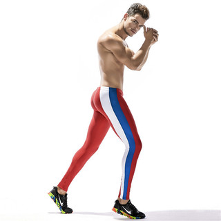 Calças de Fitness masculinas elástico náilon Tether único lado cor combinando esportes de secagem rápida magro calças de