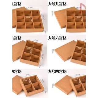Caixa de papel Kraft quadrada, caixa de embalagem de presente, caixa de bolo lunar, 4 peças, 6 peças, 9 peças, caixa de 