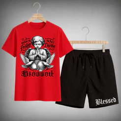 Conjunto Camiseta + Shorts Mauricinho Masculino ANJO BLESSED Lançamento Alta Qualidade Exclusivo Primavera Verão