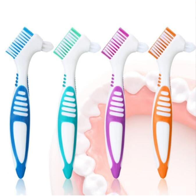 Escova de dentes para dentaduras de duas cabeças, 3 pacotes, aparelho para dentaduras, escova de limpeza, grande, pequen