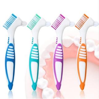 Escova de dentes para dentaduras de duas cabeças, 3 pacotes, aparelho para dentaduras, escova de limpeza, grande, pequen