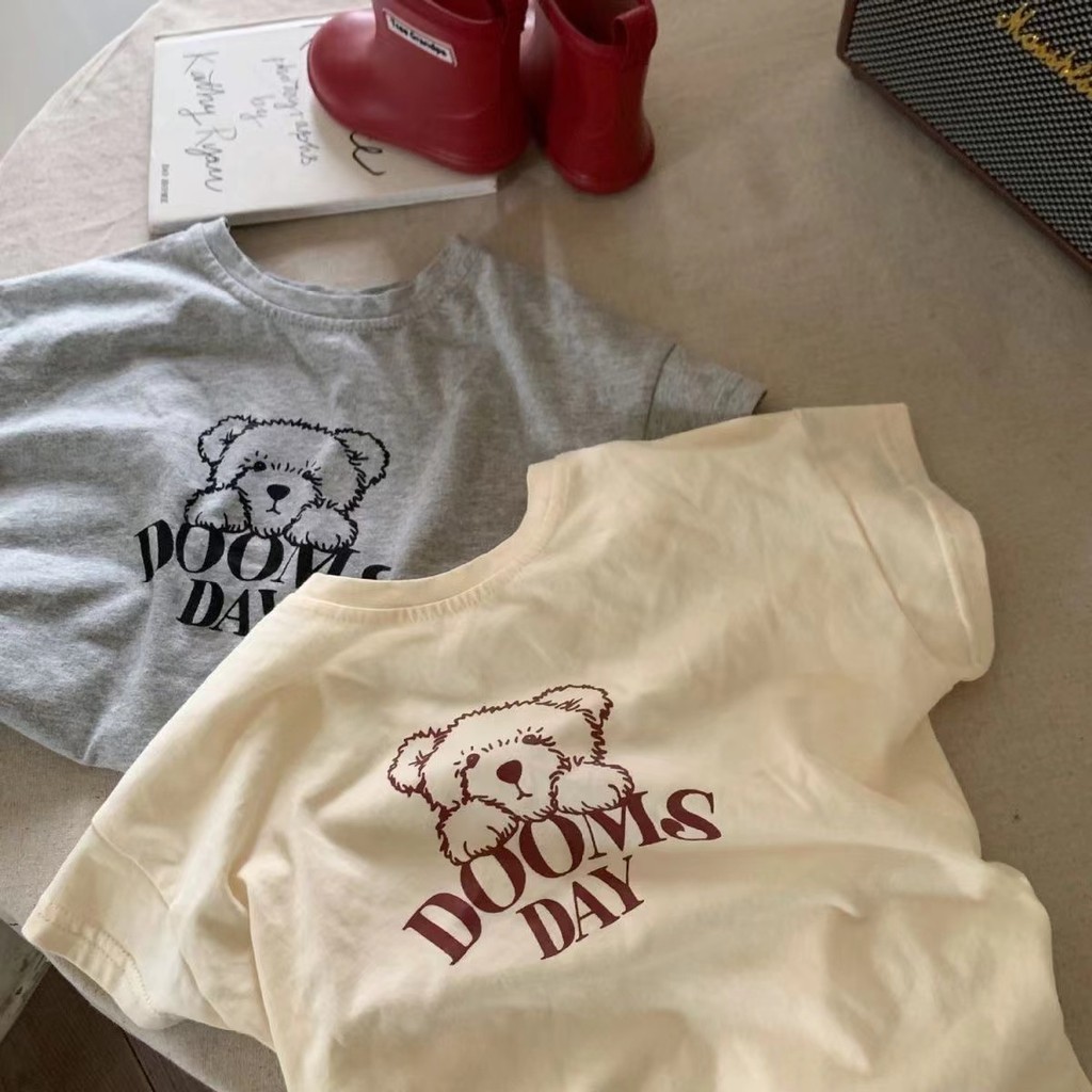 100% algodão crianças camiseta de manga curta dos desenhos animados urso impressão topo All-Match meninos meninas roupas
