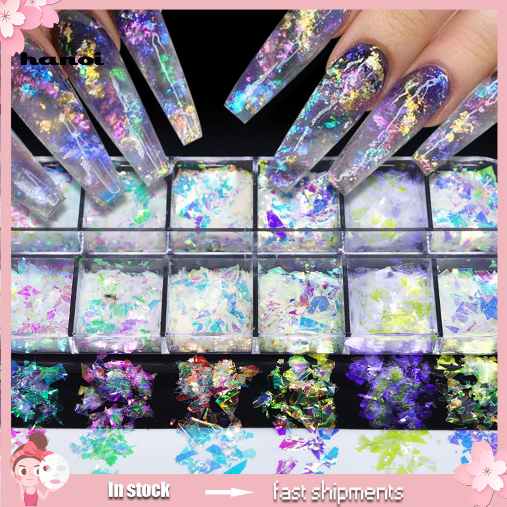 HAN_ 1 Caixa De Lantejoulas Para Unhas , Ingredientes Seguros , Quantidade Suficiente , Efeito Visual Brilhante , Livre 