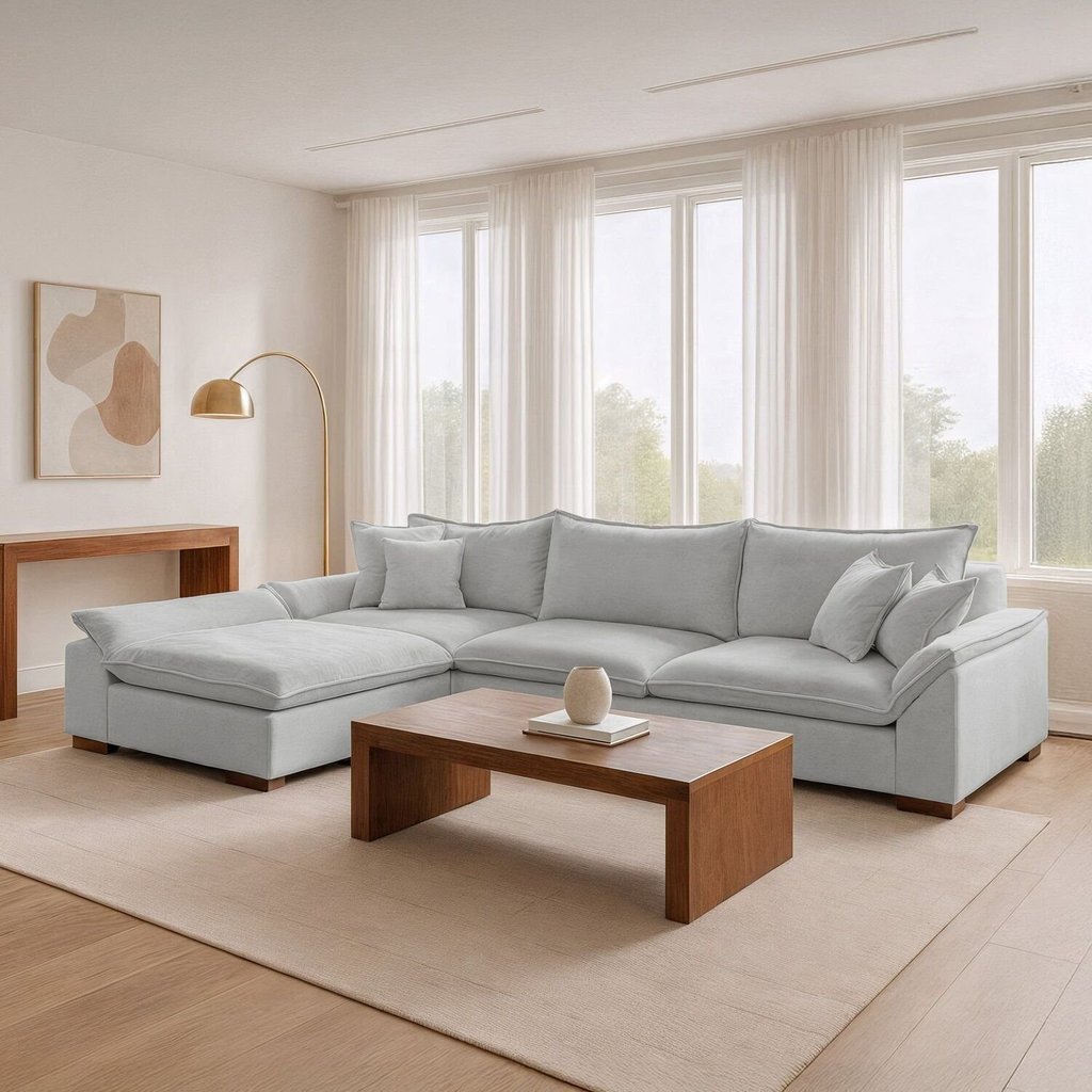 Sofá de Canto com Chaise Modulado 6 Lugares Linho Cinza Dominique 320cm Yescasa Linho Cinza