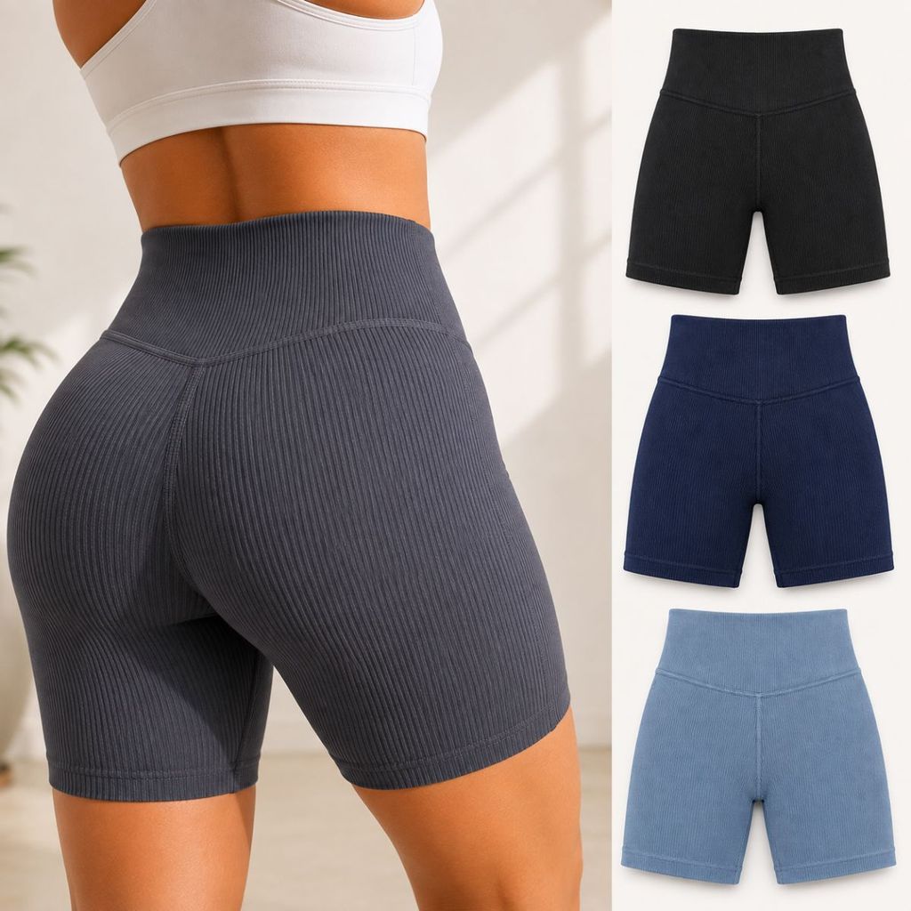 it 3 Shorts Canelados Femininos Poliéster com Elastano Cores Básicas Conforto para o Dia a Dia