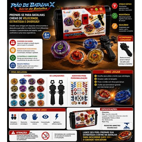 Kit Piões Com Lançadores 16 Pecas Brinquedo Competitivo Infantil Diversao