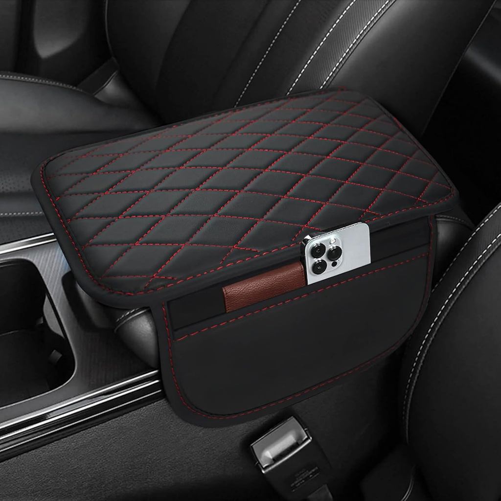 Capa Do Console Central Carro Almofada De Couro Para Apoio De Braço Com 2 Sacos De Armazenamento Universal Caixa De Asse