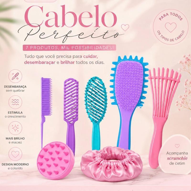 Kit CAROL 7 itens –POLVO +FINALIZADORA GRINGA + 3 fileiras+ oval + quadrada + touca cetim + escova Massageadora