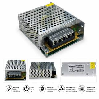 Fonte Chaveada 12v 5a 60w Camera Fita Led Som Bivolt Colmeia ENVIO IMEDIATO