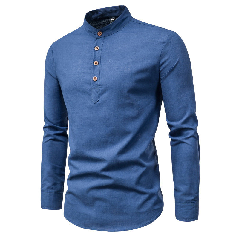 Moda Masculina Slim Fit Manga Comprida Camisa De Linho De Algodão Empresarial A20158