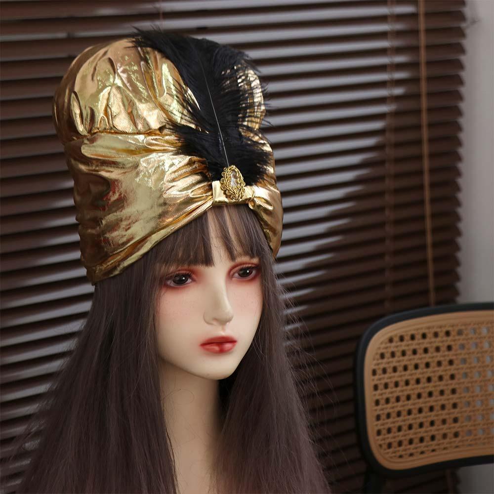 IQGANYG Turbante Plissado Árabe , Chapéus Árabes , Boné Indiano , Fantasia De Sultão Dourado