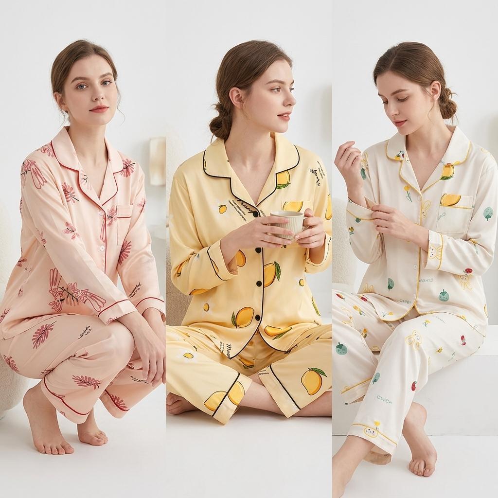 Z&D Pijama Feminino Manga Longa com Botões Camisa e Calça Estampado Confortável para Dormir SY59