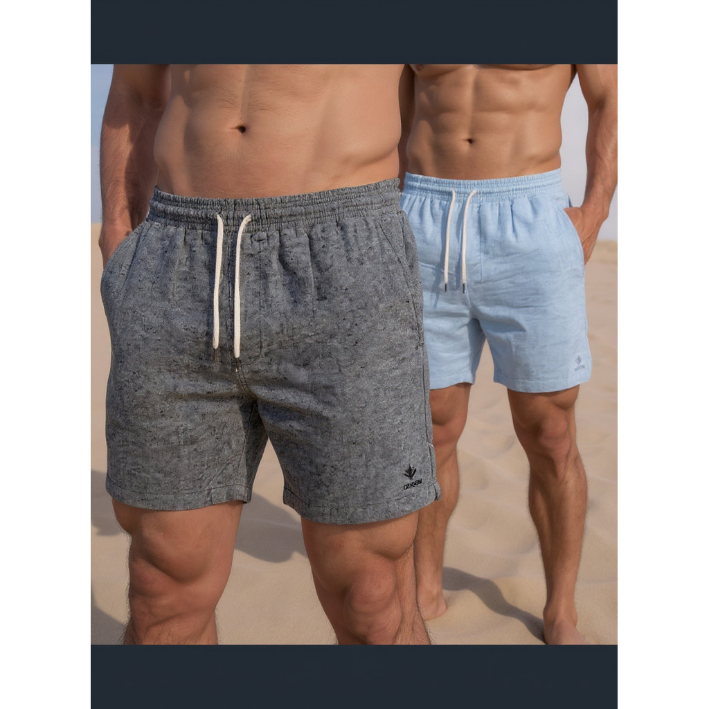 Kit 2 Bermudas Masculinas Linho Elastano Praiana Confortável Verão — Magazine NP