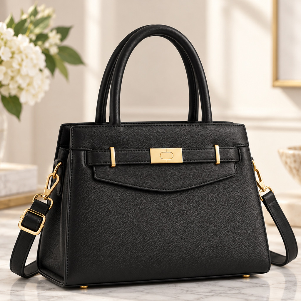 Bolsa de Mão Feminina Modelo Clássico Estruturado Ferragens Douradas Alça Transversal Ajustável para Trabalho e Eventos — imagem 2 de 2