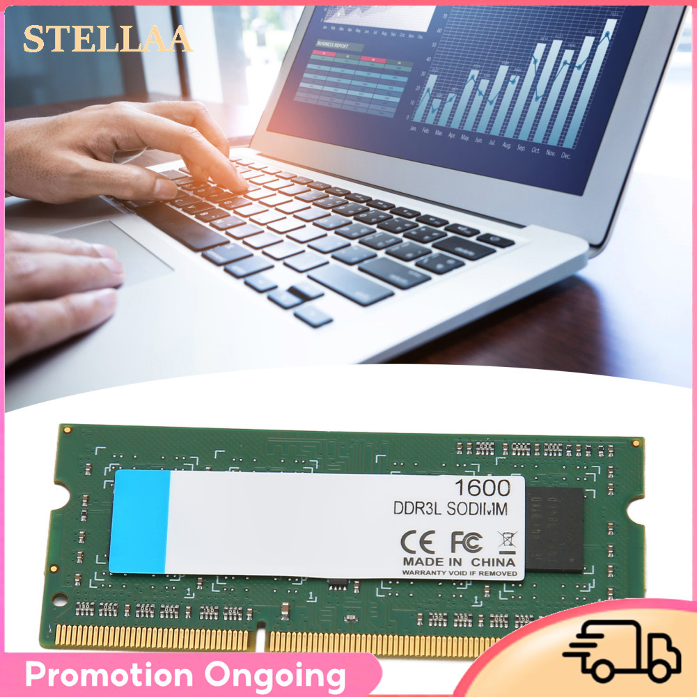 Stellaa RAM crucial 8GB 4GB DDR3L SODIMM 1600MHz Memória para laptop 64Bits de largura 204Pin Conexão de dados PC