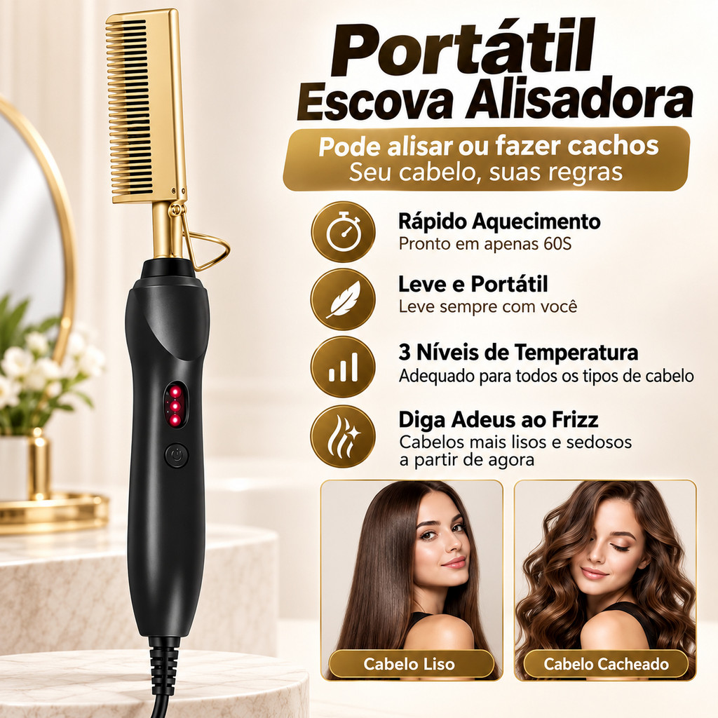 Prancha de Cabelo Portátil: Alisamento e Cachos com Tecnologia Cerâmica - Ferramenta Profissional para Viagens