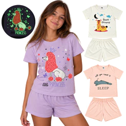 Pijama Menina Ali Kids Manga Curta Brilha no Escuro 4 ao 14