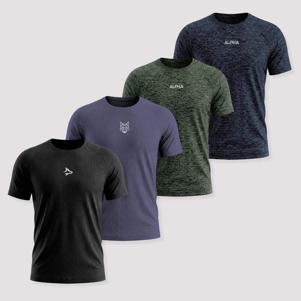 Kit 4 Camisetas Dry Esportivas Masculinas Treino Alpha
