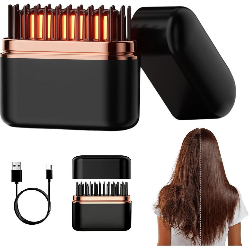 Mini escova alisadora de cabelo, alisador de cabelo portátil, pente alisador sem fio para viagens, ideal para mulheres