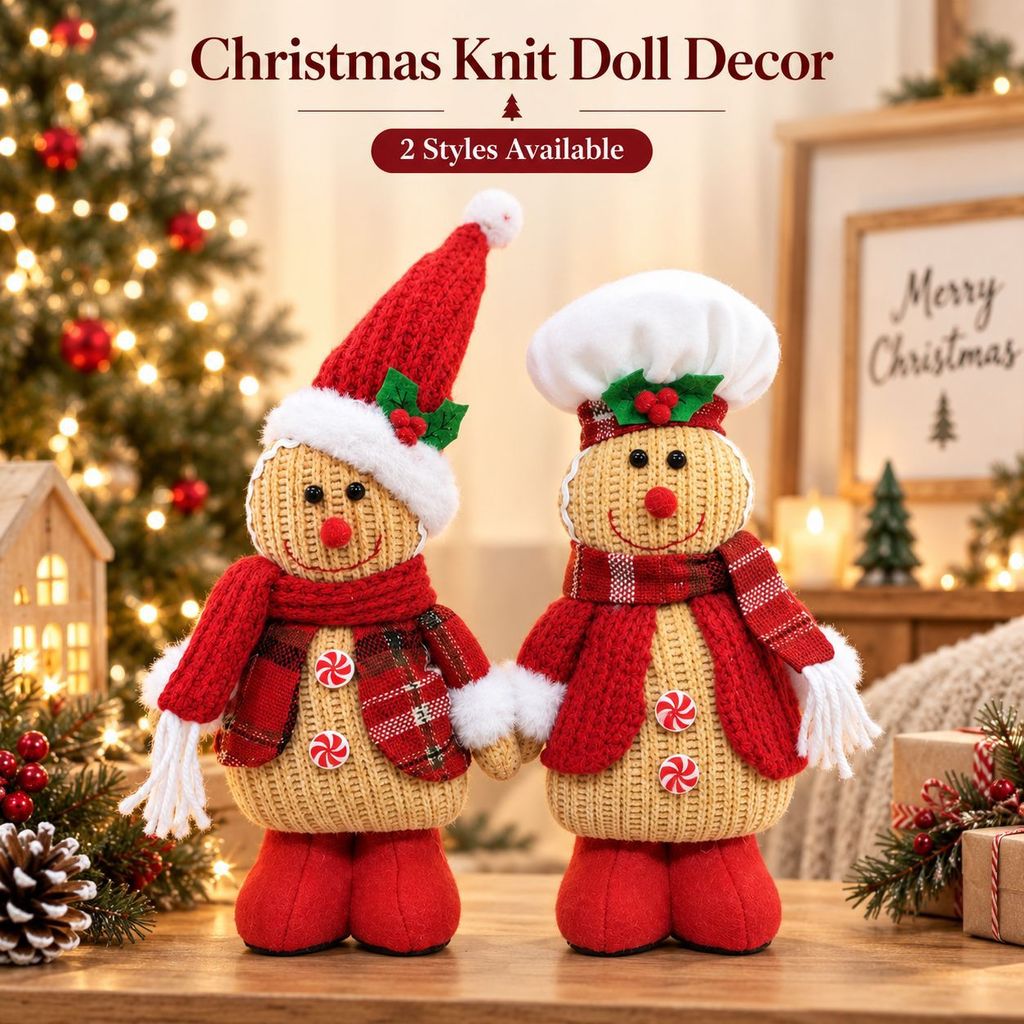 Kit 2 Bonecos de Gengibre de Natal Tricô - Casal Papai Noel e Touca de Chef