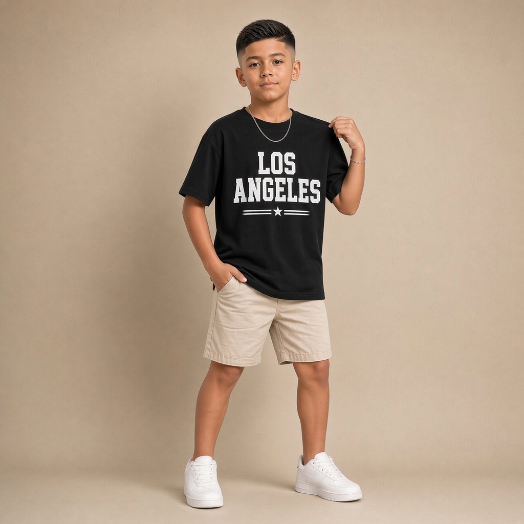 Camiseta Infantil e Jovem Estampada Los Angeles Estrela 100% Algodão Premium Criança Personalizada Unissex Blusa Jovem