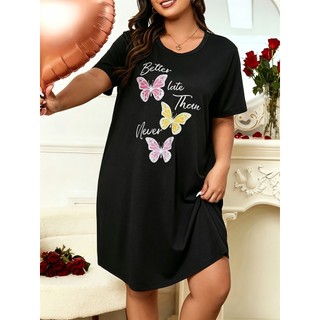 Vestido camiseta plus size borboletas coloridas, vestido manga curta, roupa casual verão, vestido confortável