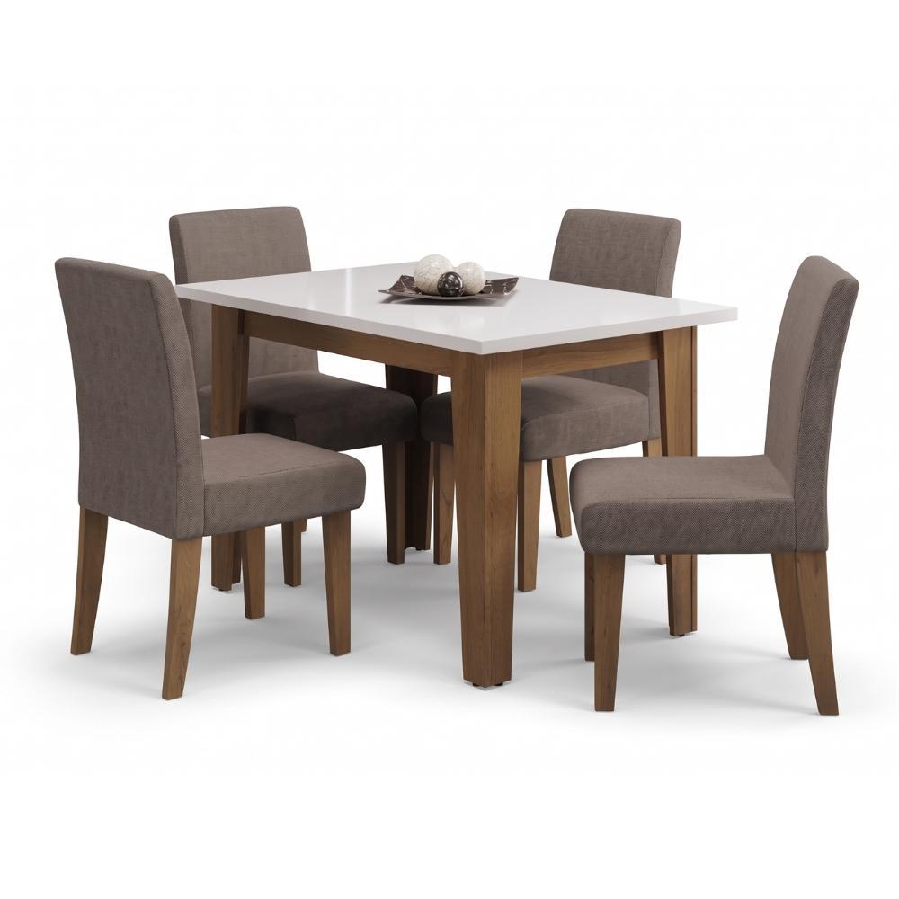 Conjunto de Mesa Sala de Jantar Miami com 4 Cadeiras Trieste Suede 1,20m Cedro / Off White / Mascavo