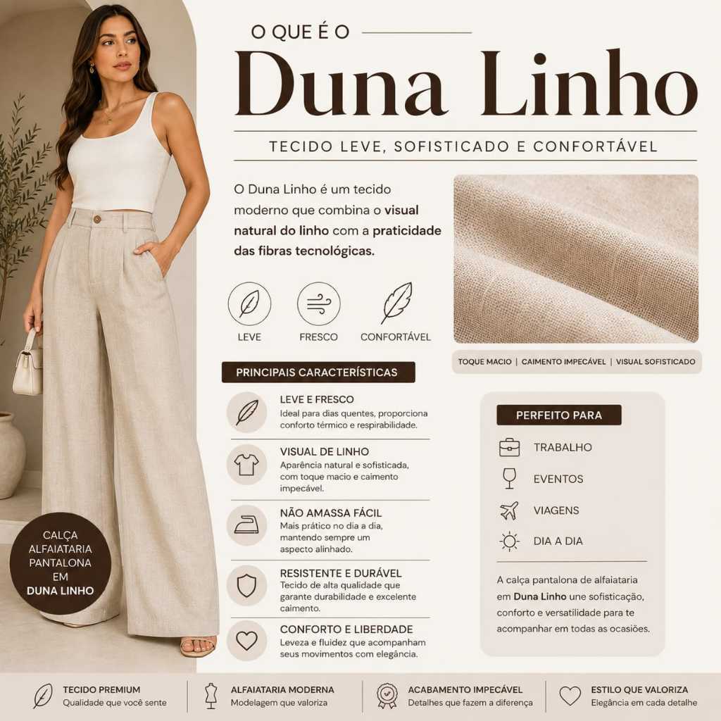 Calça DUNA LINHO Social Pantalona Cintura Alta Elegante PROMOCAO — imagem 2 de 2
