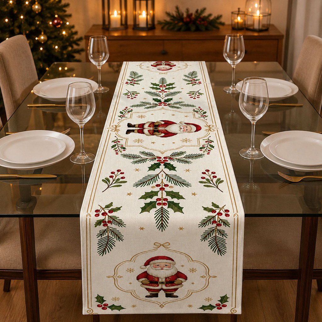 Caminho De Mesa Tema Natal Para Mesa Posta Em Tecido Sublimado