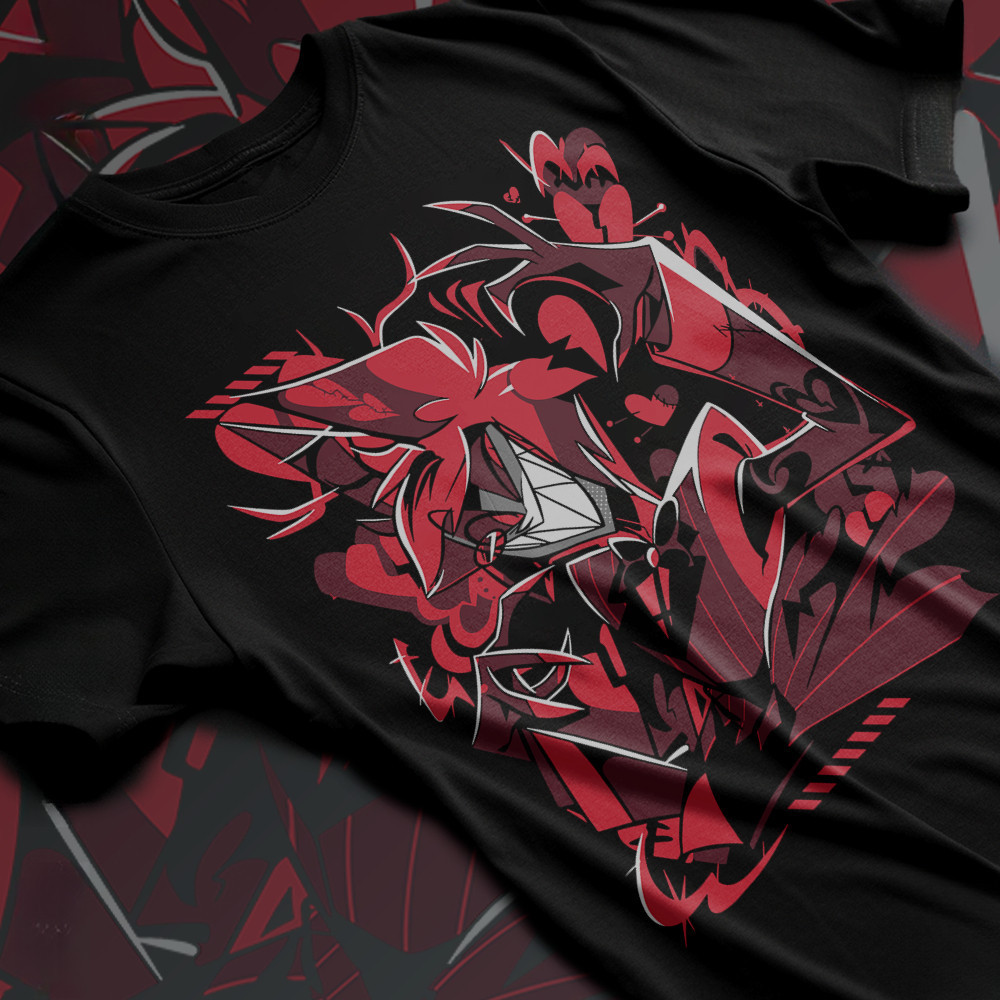 [Camiseta Premium em Algodão Puro]AYA Camiseta Hazbin Hotel Alastor Demónio Rádio Heartbroken Cartoon Unissex