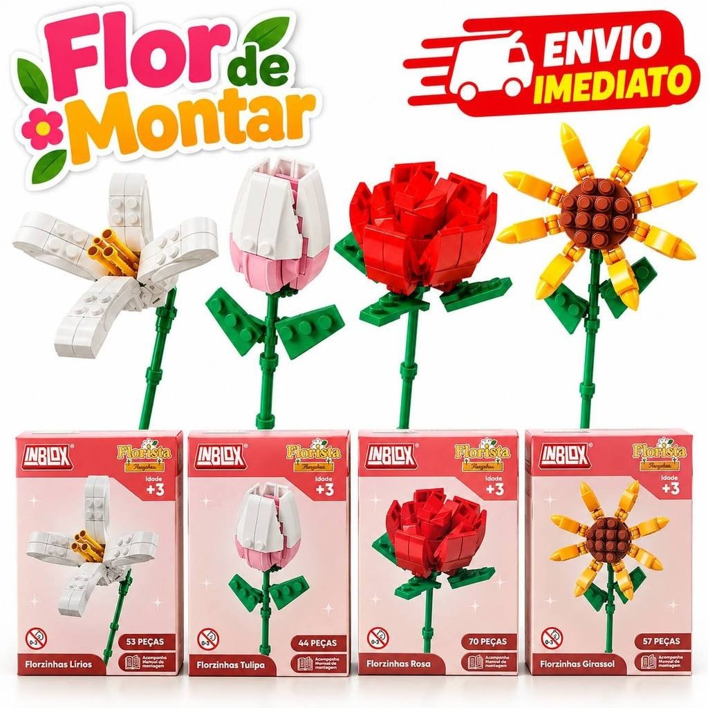 Flor de Montar Brinquedo Educativo Infantil Criativo Buquê de Flores inblox