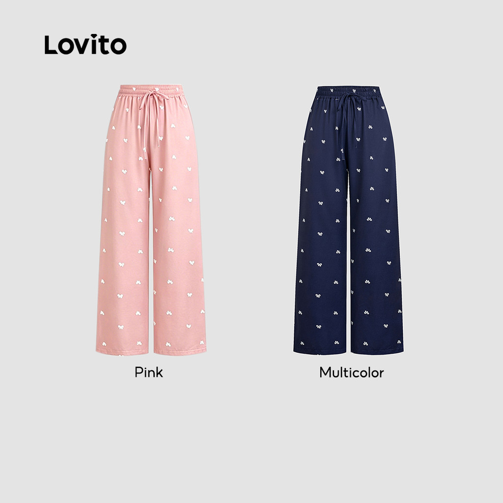 (Casual) Lovito Calça com Laço Calça Primavera/verão para Mulheres L178ED606