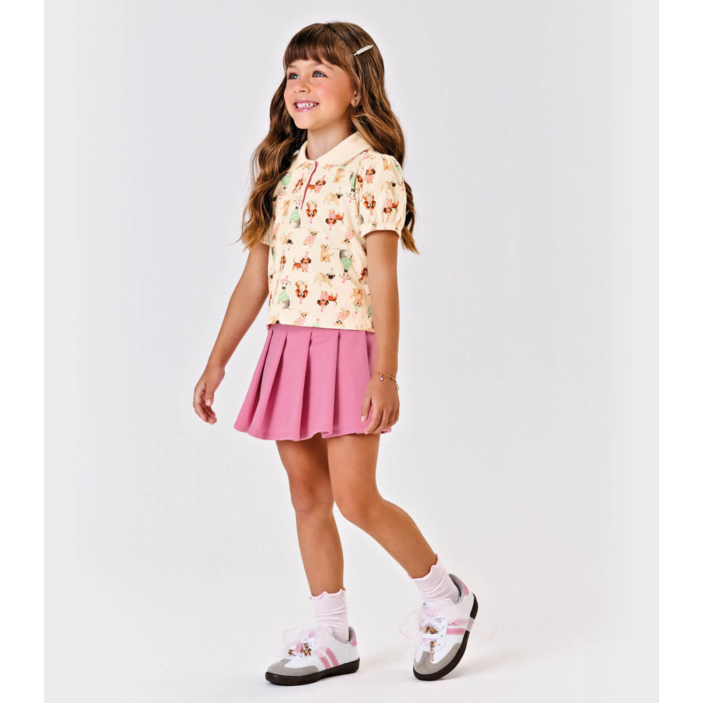 Short Saia Infantil Com Pregas Tombadas Trick Nick Rosa