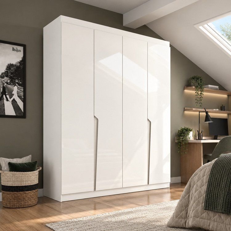 Guarda-Roupa Casal 4 Portas 4 Gavetas Porto Branco Branco