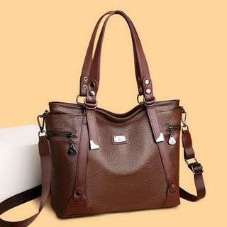 Genuine leather women's bag, soft leather tote bag, large handbag, large capacity, fashionable color-blocking shoulder b